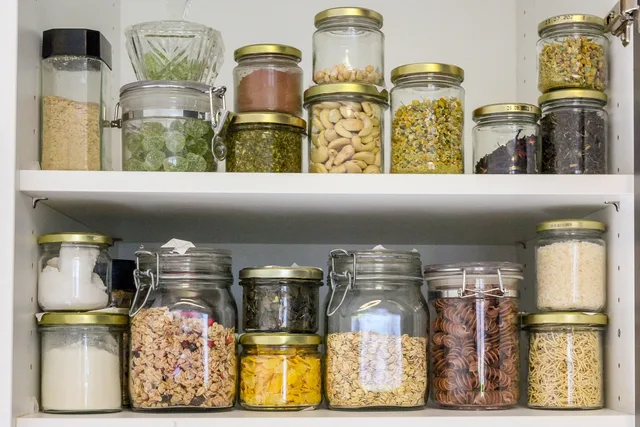 pantry, in stock, glasses, container, vegan, unzipped, food, raw, ingredients, bio, plastic free, unpacked, zero waste, zero garbage, pantry, pantry, pantry, pantry, pantry. Maintaining a pantry after year one: resets, checks, and stock rotation
